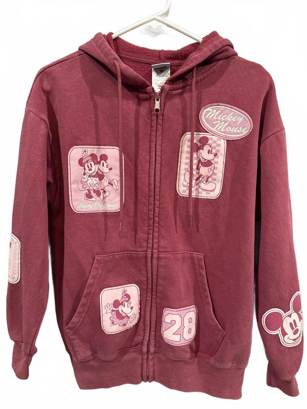 Disney Mickey and Friends Red Zip-Up Hoodie with Mickey Mouse Patches XS